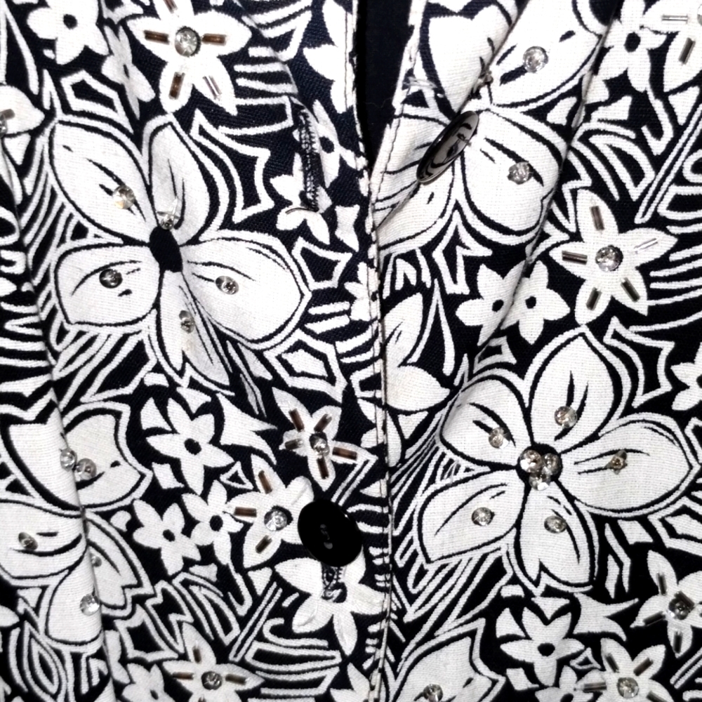 ⭐ Linen/cotton Flower Print with Sequence Long Sleeve Top Blouse Summer P petite - Picture 2 of 11